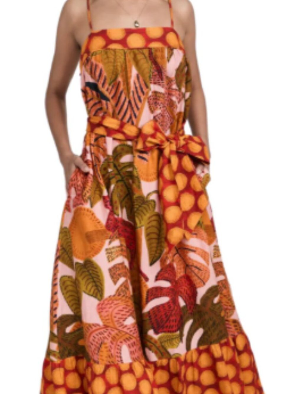 FARM Rio Pink Orange Green Leaf-Print Strapless Maxi Dress - Picture 2 of 10